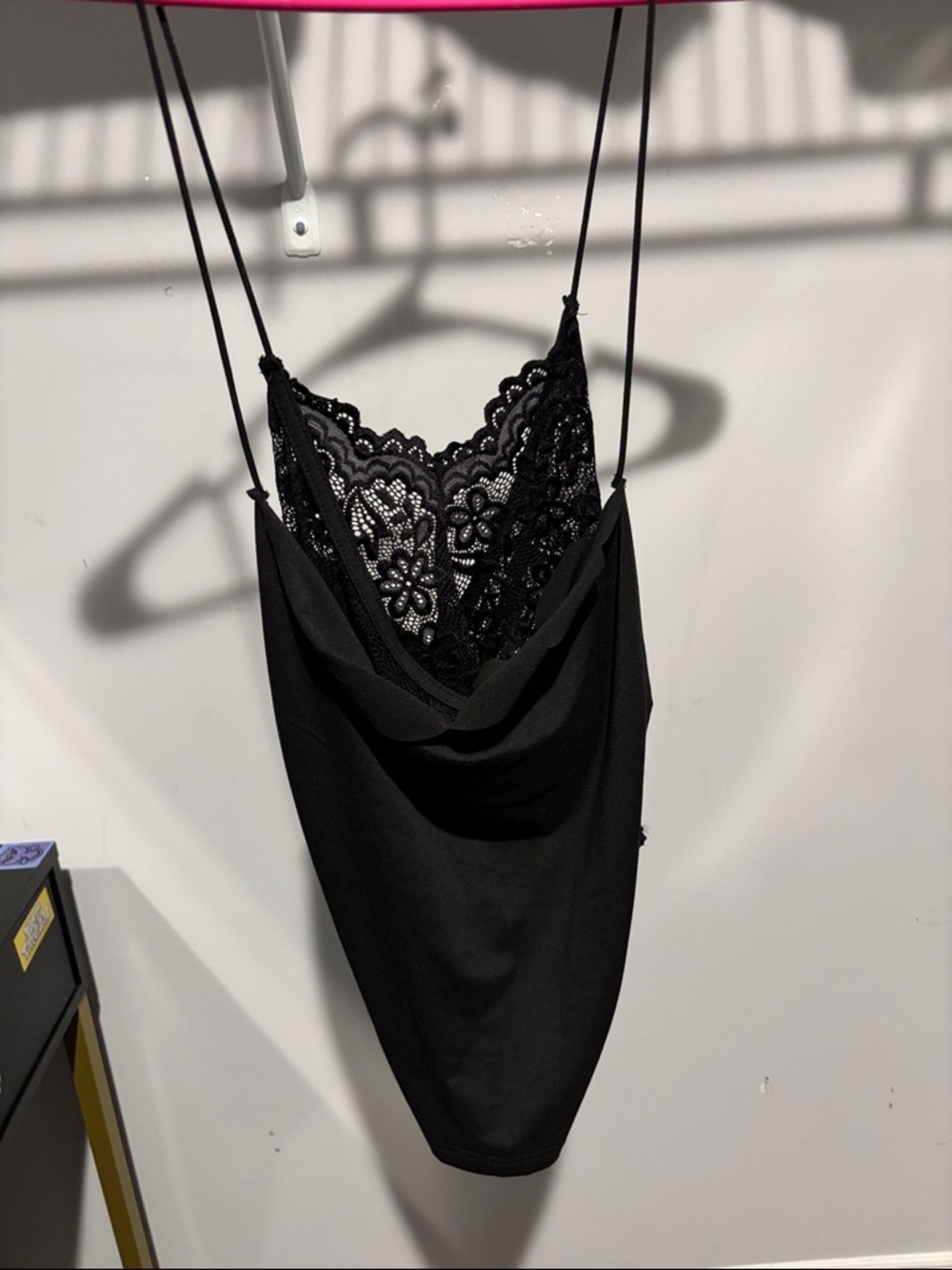 Black Lace-Back Cowl Neck Slip Top